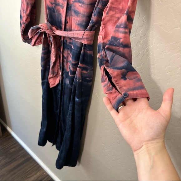 Maxi Shirtdress Tie dye button down V neck tie waist dress Anthropologie - Picture 6 of 16